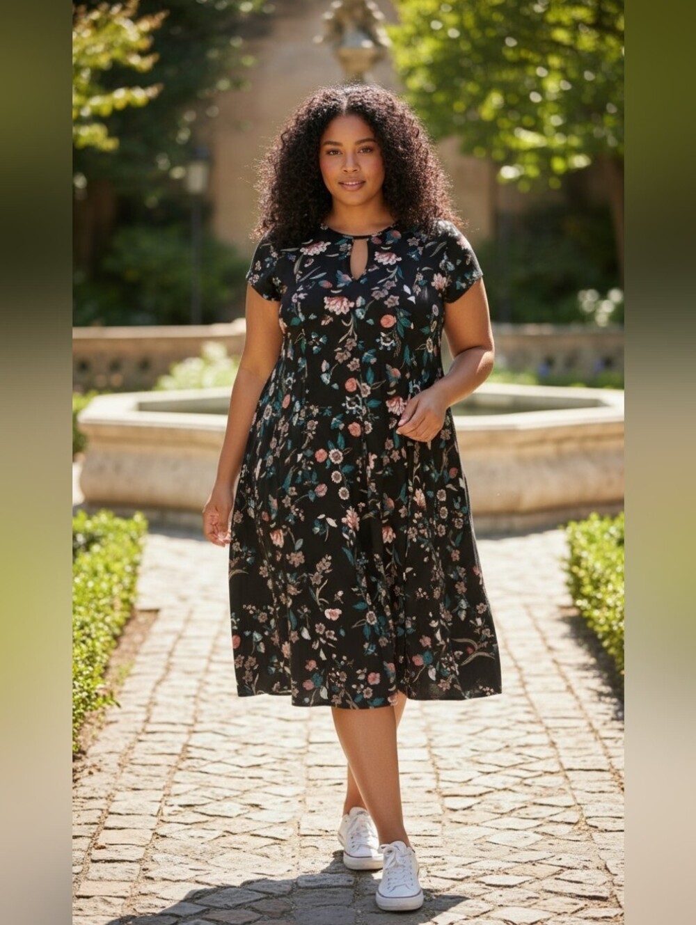torrid Black Floral Trapeze Midi Dress Size 00 (XL or 14W)